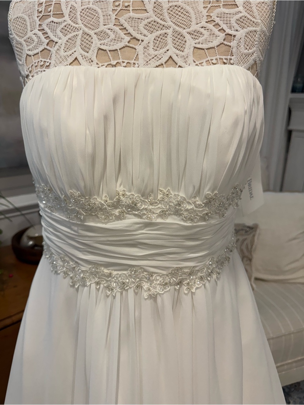 NWT!! David's Bridal Ivory Strapless Chiffon Bridal Gown size 16 - Picture 2 of 6